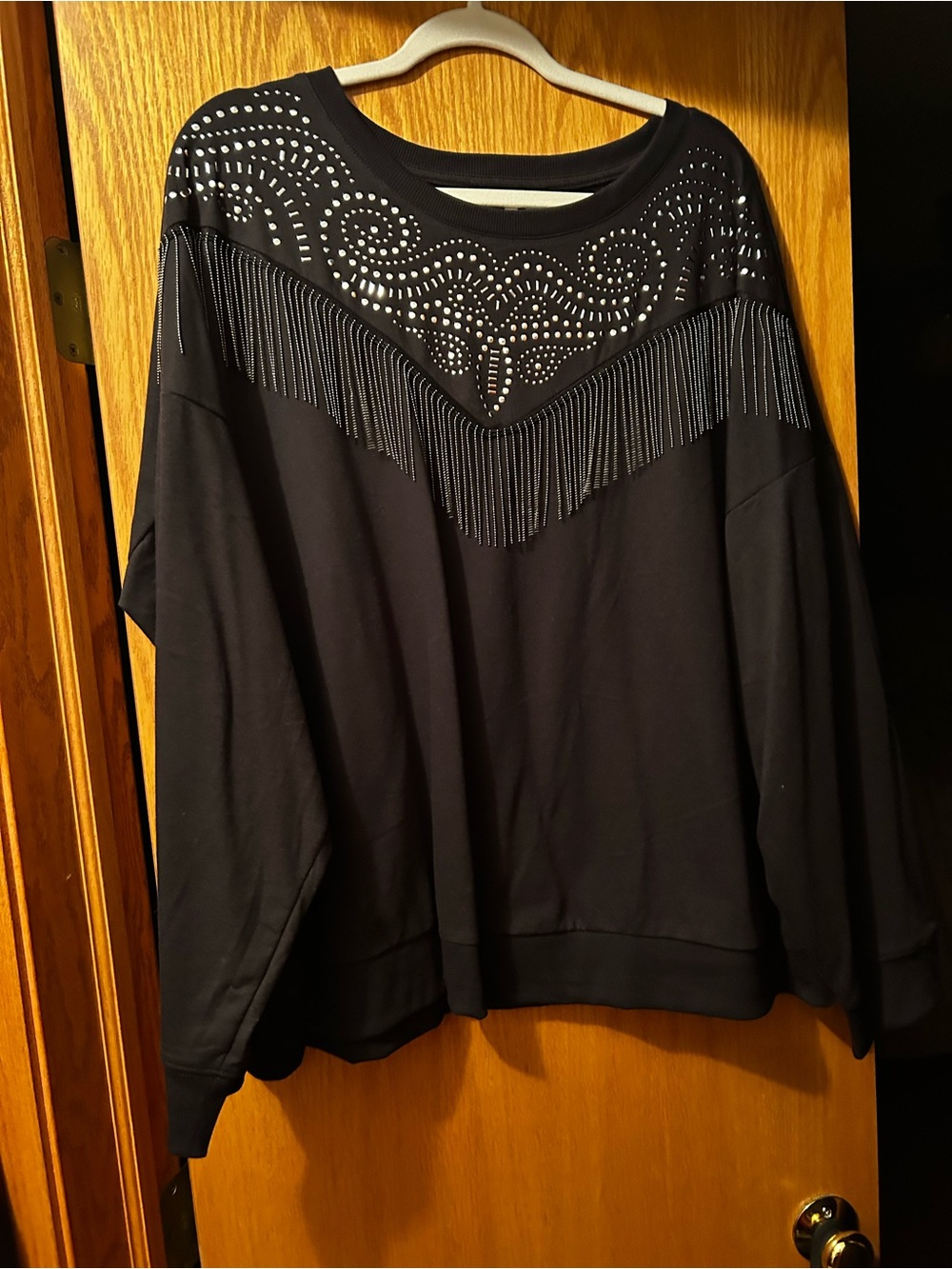 Cato Black Fringe & Studded Pullover Sweatshirt